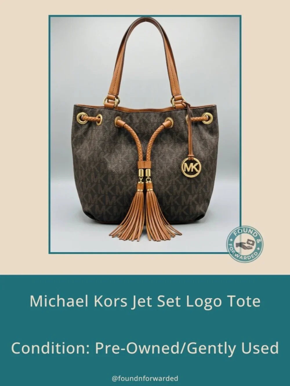 Michael Kors Jet Set Large PVC Logo Tote Bag Brown EUC